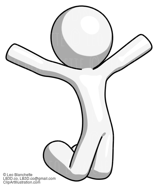 White Design Mascot Man Jumping Or Kneeling With Gladness #9087