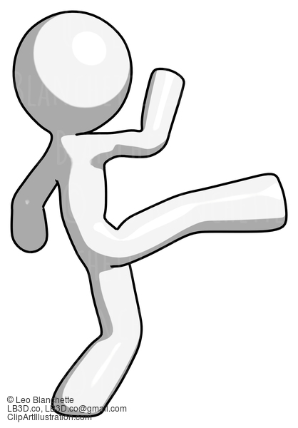 White Design Mascot Man Kick Pose #9093