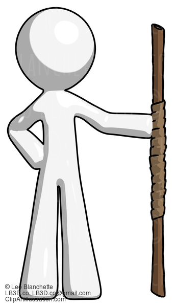 White Design Mascot Man Holding Staff Or Bo Staff #9095