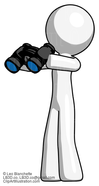 White Design Mascot Man Holding Binoculars Ready To Look Left #9098