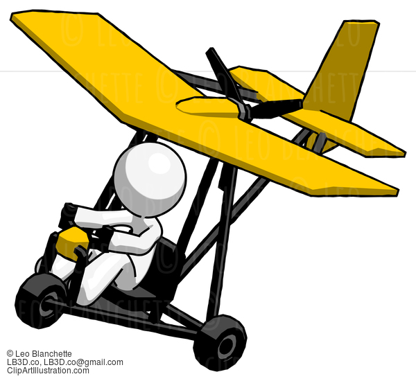 White Design Mascot Man In Ultralight Aircraft Top Side View #9099