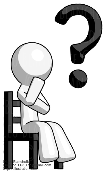 White Design Mascot Man Question Mark Concept, Sitting On Chair Thinking #9101