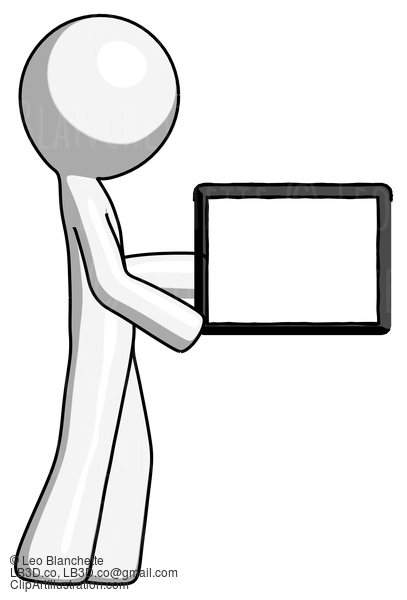 White Design Mascot Man Show Tablet Device Computer To Viewer, Blank Area #9103