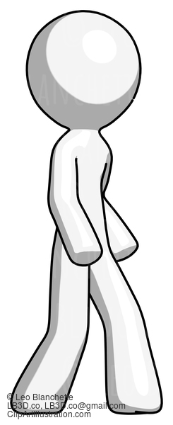 White Design Mascot Man Walking Turned Right Front View #9104