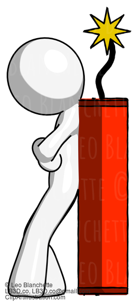 White Design Mascot Man Leaning Against Dynimate, Large Stick Ready To Blow #9106