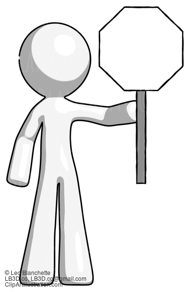 White Design Mascot Man Holding Stop Sign #9114