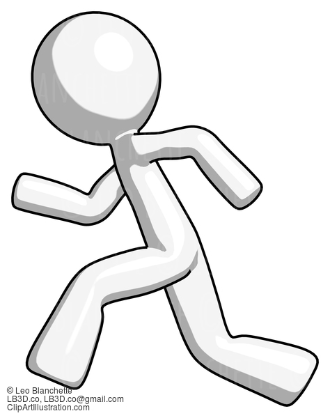 White Design Mascot Man Running Fast Left #9122