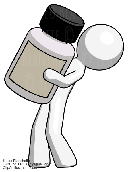 White Design Mascot Man Holding Large White Medicine Bottle #9123