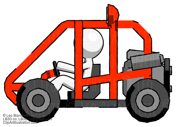 White Design Mascot Man Riding Sports Buggy Side View #9126