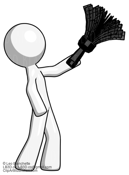 White Design Mascot Man Dusting With Feather Duster Upwards #9129