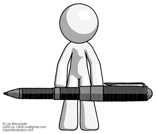 White Design Mascot Man Weightlifting A Giant Pen #9132