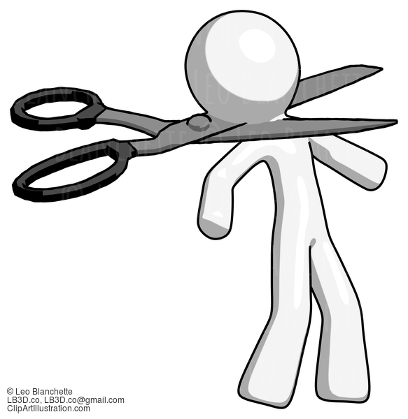 White Design Mascot Man Scissor Beheading Office Worker Execution #9133