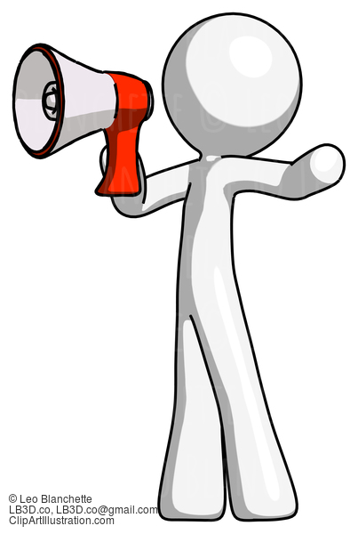 White Design Mascot Man Shouting Into Megaphone Bullhorn Facing Left #9134