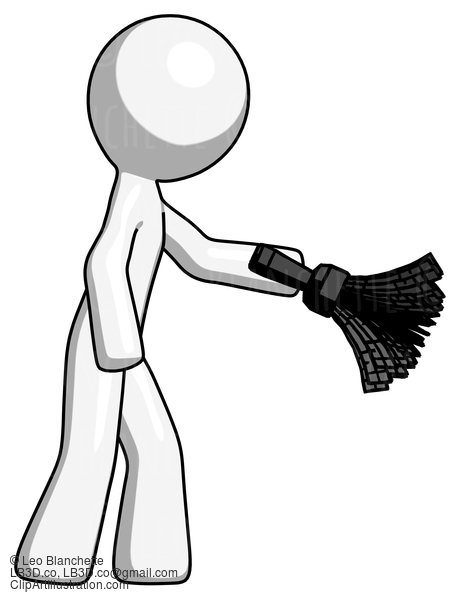 White Design Mascot Man Dusting With Feather Duster Downwards #9135