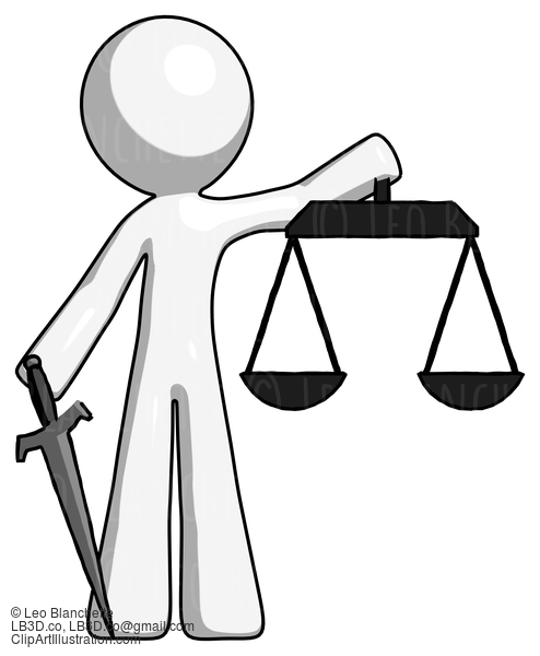 White Design Mascot Man Justice Concept With Scales And Sword, Justicia Derived #9139