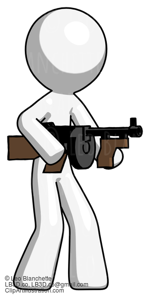 White Design Mascot Man Tommy Gun Gangster Shooting Pose #9146