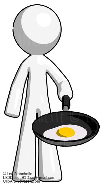 White Design Mascot Man Frying Egg In Pan Or Wok #9151