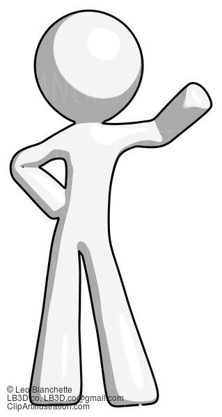 White Design Mascot Man Waving Left Arm With Hand On Hip #9154