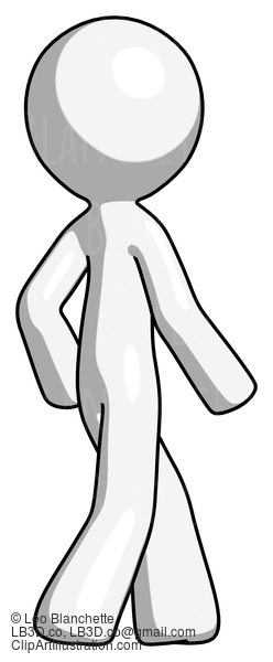 White Design Mascot Man Walking Away Direction Right View #9158