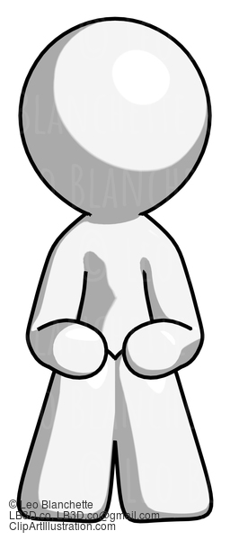 White Design Mascot Man Squatting Facing Front #9162