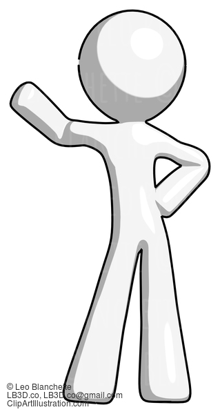 White Design Mascot Man Waving Right Arm With Hand On Hip #9167