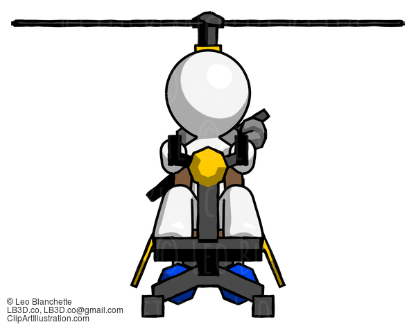 White Design Mascot Man Flying In Gyrocopter Front View #9173