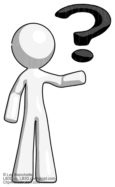 White Design Mascot Man Holding Question Mark To Right #9178