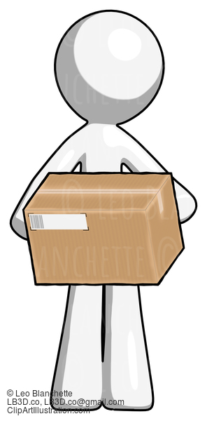 White Design Mascot Man Holding Box Sent Or Arriving In Mail #9189