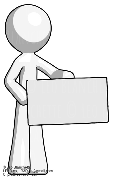 White Design Mascot Man Presenting Large Envelope #9190