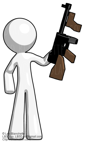 White Design Mascot Man Holding Tommygun #9196