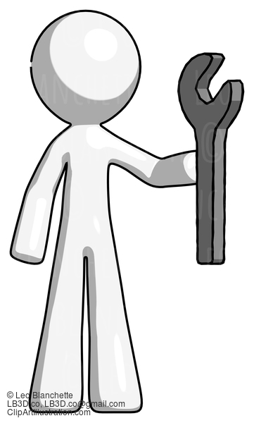 White Design Mascot Man Holding Wrench Ready To Repair Or Work #9201