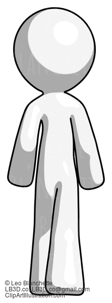 White Design Mascot Man Walking Away, Back View #9202