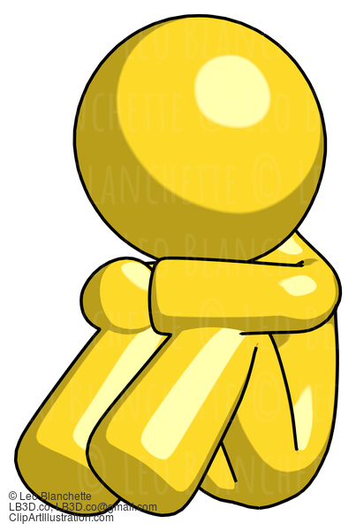 Yellow Design Mascot Man Sitting With Head Down Facing Angle Left #11042