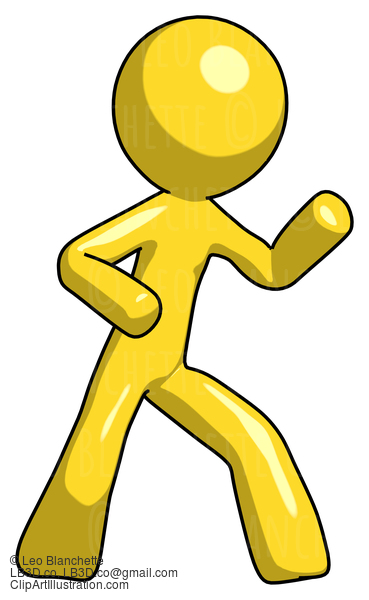 Yellow Design Mascot Man Martial Arts Defense Pose Right #11046