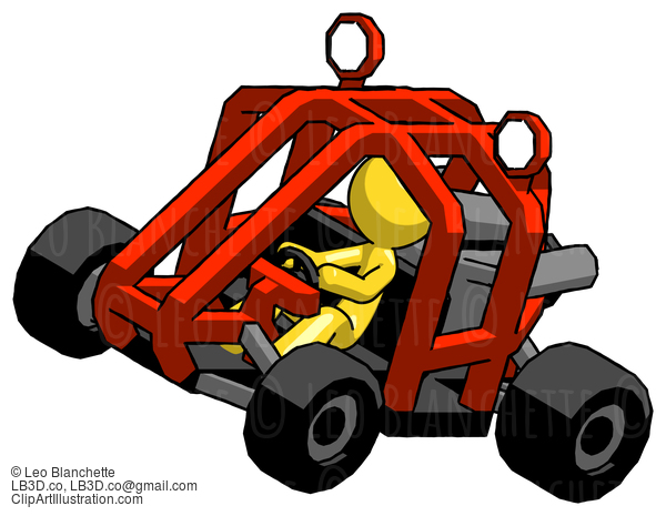 Yellow Design Mascot Man Riding Sports Buggy Side Top Angle View #11051