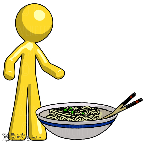 Yellow Design Mascot Man And Noodle Bowl, Giant Soup Restaraunt Concept #11053