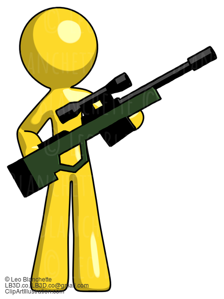 Yellow Design Mascot Man Holding Sniper Rifle Gun #11061