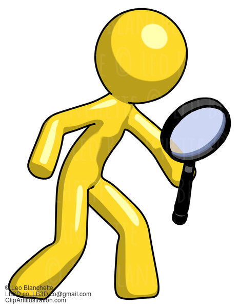 Yellow Design Mascot Man Inspecting With Large Magnifying Glass Right #11066