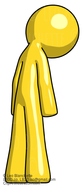 Yellow Design Mascot Man Depressed With Head Down, Back To Viewer, Right #11068