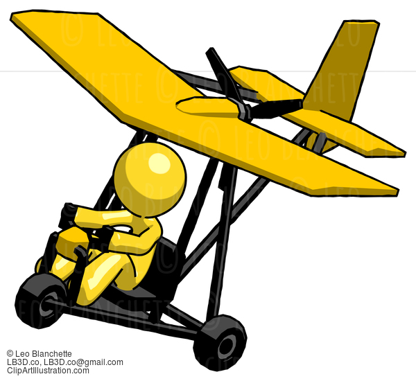 Yellow Design Mascot Man In Ultralight Aircraft Top Side View #11069