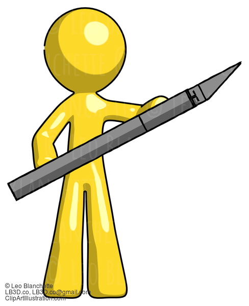 Yellow Design Mascot Man Holding Large Scalpel #11070