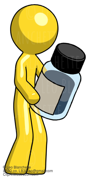 Yellow Design Mascot Man Holding Glass Medicine Bottle #11073