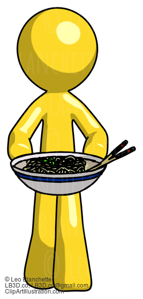 Yellow Design Mascot Man Serving Or Presenting Noodles #11074