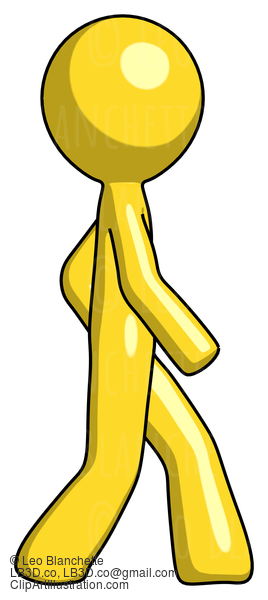 Yellow Design Mascot Man Walking Right Side View #11078