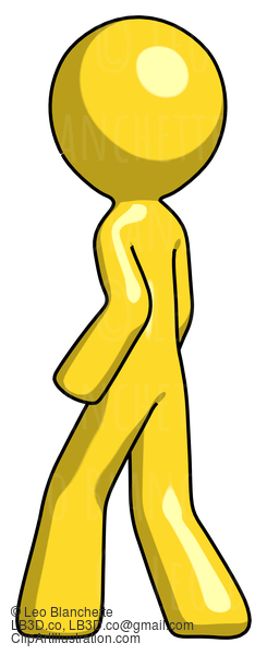 Yellow Design Mascot Man Walking Away Direction Left View #11082