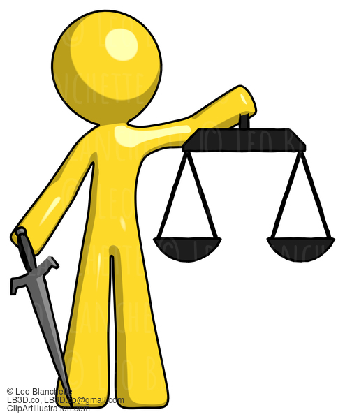 Yellow Design Mascot Man Justice Concept With Scales And Sword, Justicia Derived #11083