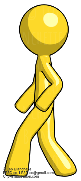 Yellow Design Mascot Man Walking Left Side View #11084