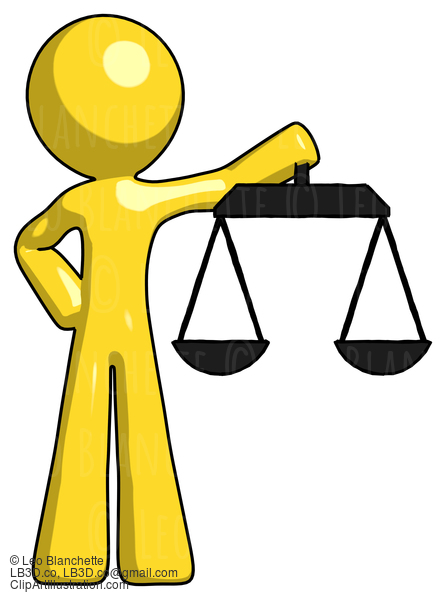 Yellow Design Mascot Man Holding Scales Of Justice #11086