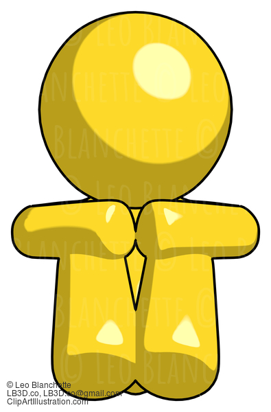 Yellow Design Mascot Man Sitting With Head Down Facing Forward #11088