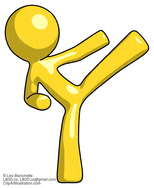 Yellow Design Mascot Man Ninja Kick Right #11091